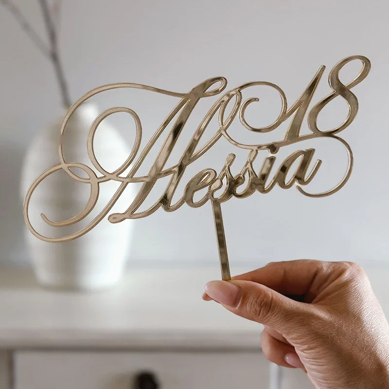 Cake topper nome elegante compleanno